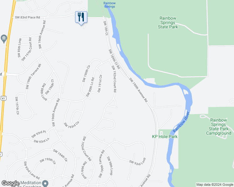 map of restaurants, bars, coffee shops, grocery stores, and more near 9005 Southwest 192nd Court Road in Dunnellon