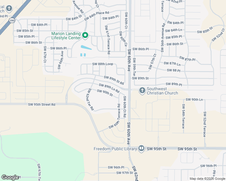 map of restaurants, bars, coffee shops, grocery stores, and more near 6165 Southwest 89th Lane Road in Ocala