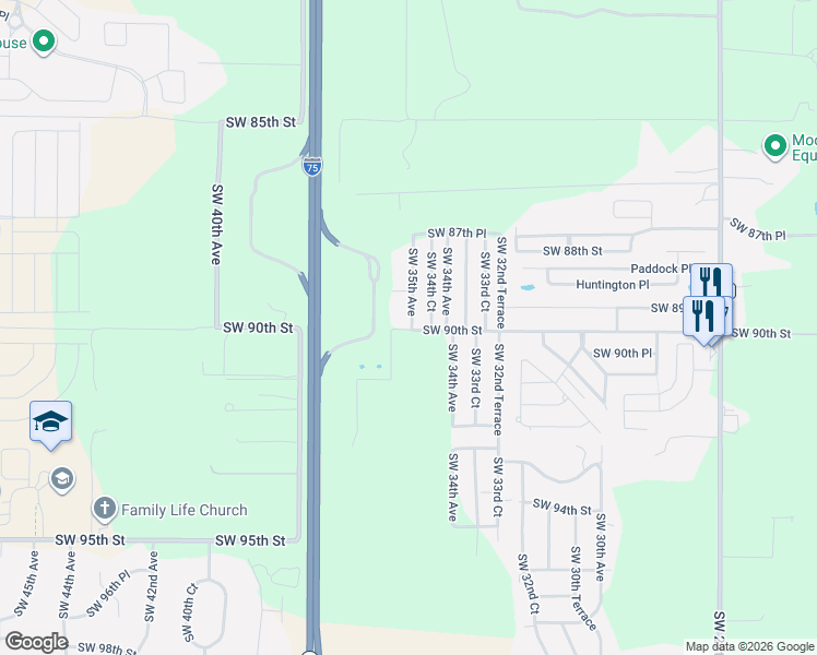 map of restaurants, bars, coffee shops, grocery stores, and more near 8970 Southwest 35th Avenue in Ocala