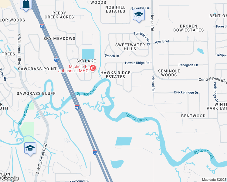 map of restaurants, bars, coffee shops, grocery stores, and more near 781 Osprey Drive in Port Orange