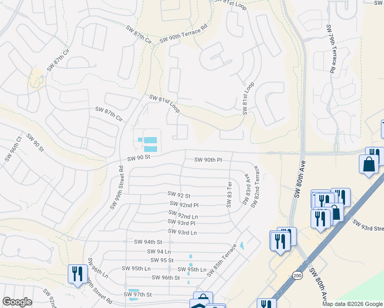 map of restaurants, bars, coffee shops, grocery stores, and more near 8535 Southwest 90th Street in Ocala