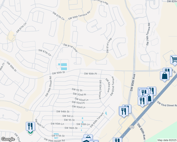 map of restaurants, bars, coffee shops, grocery stores, and more near 8535 Southwest 90th Street in Ocala