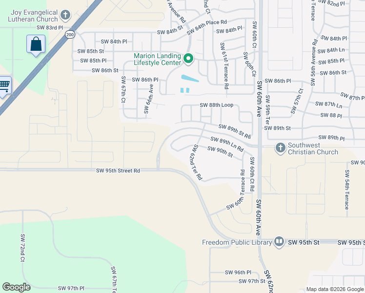 map of restaurants, bars, coffee shops, grocery stores, and more near 6386 Southwest 89th Loop in Ocala