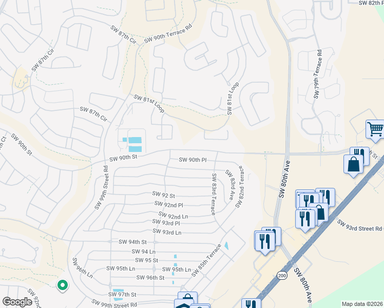 map of restaurants, bars, coffee shops, grocery stores, and more near 8437 Southwest 90th Street in Ocala