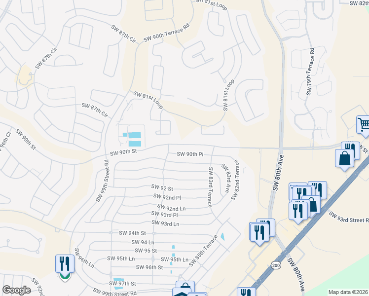 map of restaurants, bars, coffee shops, grocery stores, and more near 8530 Southwest 90th Street in Ocala