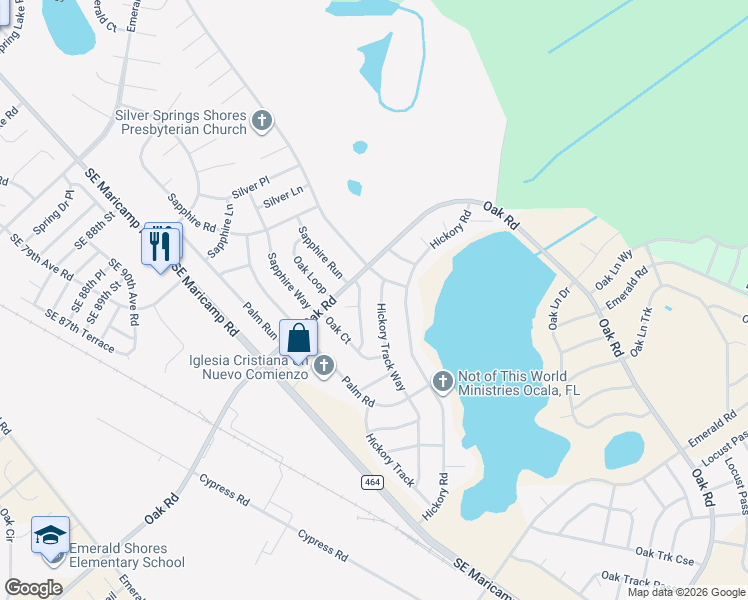 map of restaurants, bars, coffee shops, grocery stores, and more near 3 Oak Court Pass in Ocala