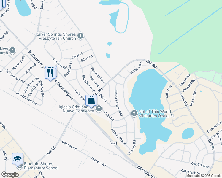 map of restaurants, bars, coffee shops, grocery stores, and more near 3 Oak Court Pass in Ocala