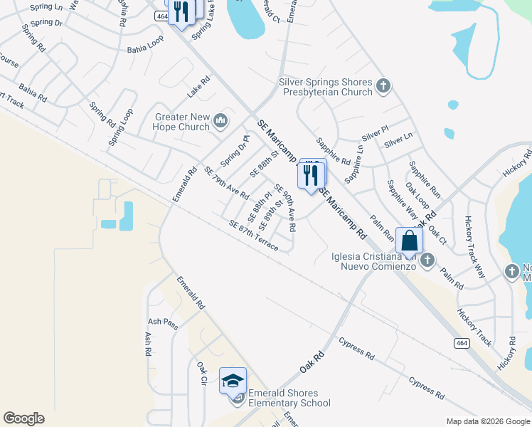 map of restaurants, bars, coffee shops, grocery stores, and more near 8850 Southeast 79th Avenue Road in Ocala