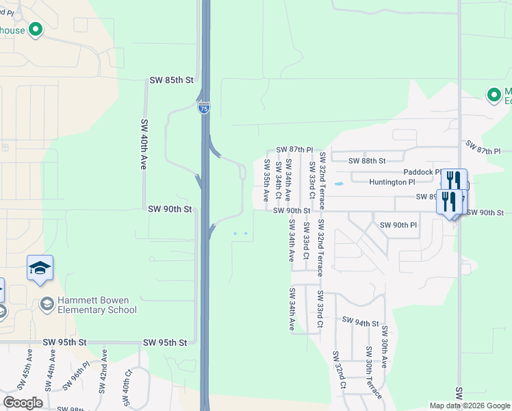 map of restaurants, bars, coffee shops, grocery stores, and more near 8970 Southwest 35th Avenue in Ocala
