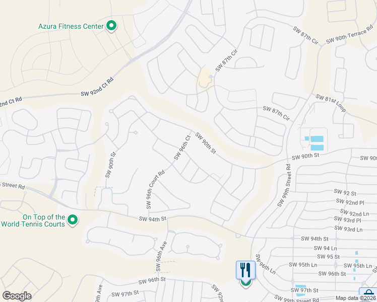 map of restaurants, bars, coffee shops, grocery stores, and more near 9541 Southwest 92nd Place Road in Ocala