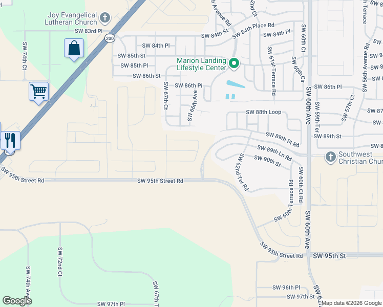map of restaurants, bars, coffee shops, grocery stores, and more near 6570 Southwest 88th Place in Ocala
