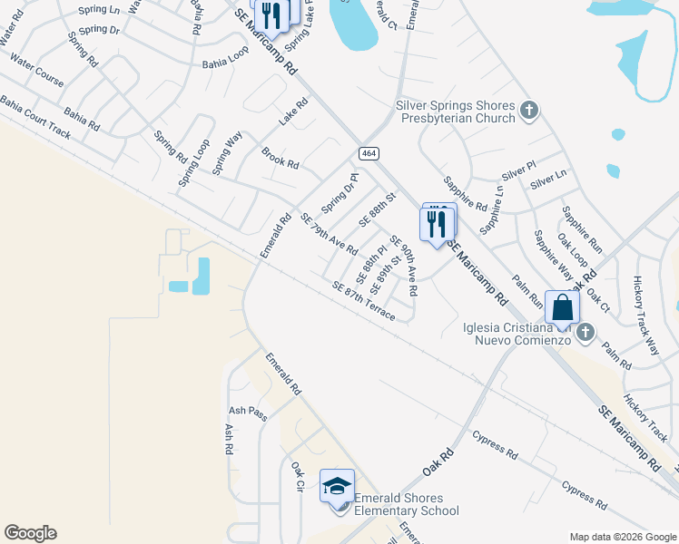 map of restaurants, bars, coffee shops, grocery stores, and more near 8798 Southeast 88th Lane in Ocala