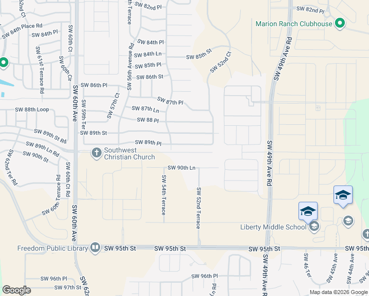 map of restaurants, bars, coffee shops, grocery stores, and more near 5380 Southwest 89th Place in Ocala