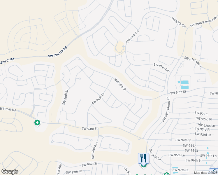 map of restaurants, bars, coffee shops, grocery stores, and more near 9541 Southwest 92nd Place Road in Ocala