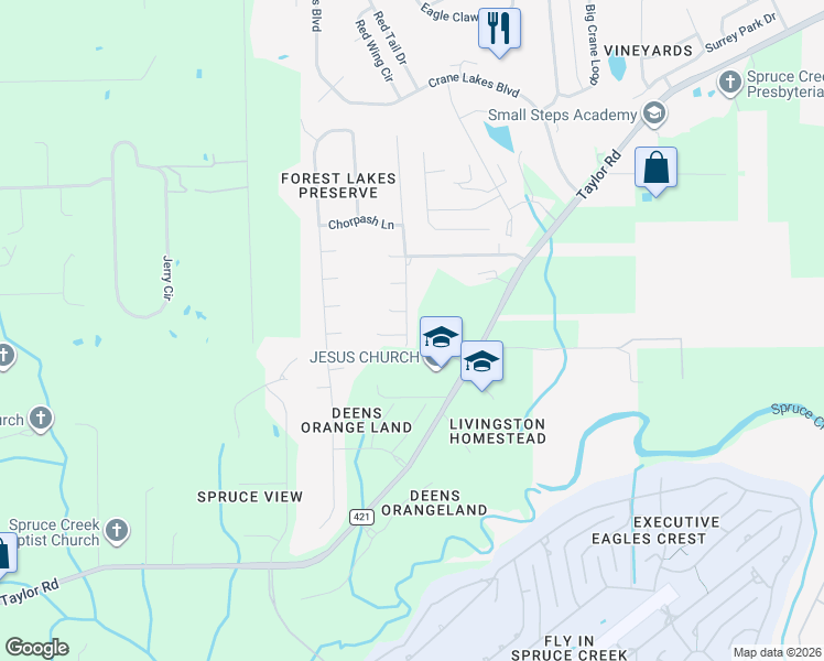 map of restaurants, bars, coffee shops, grocery stores, and more near 5489 Ward Lake Drive in Port Orange