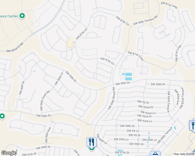 map of restaurants, bars, coffee shops, grocery stores, and more near 9094 Southwest 89th Loop in Ocala