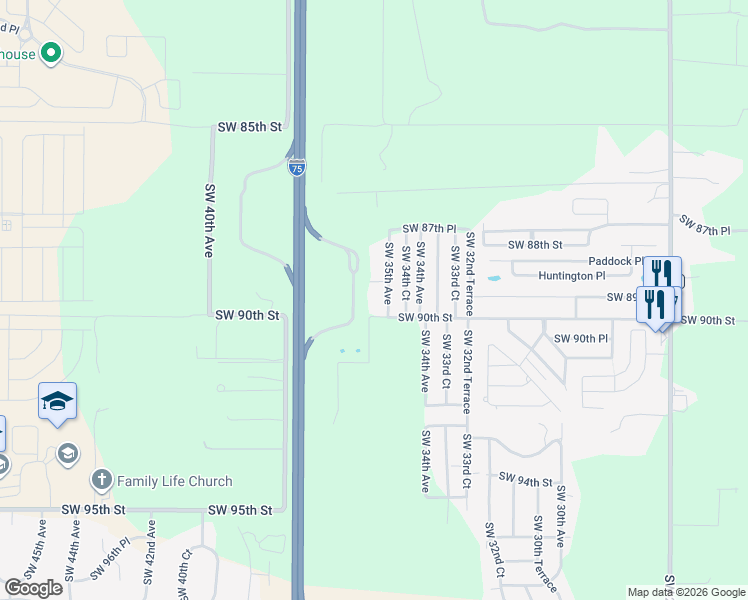 map of restaurants, bars, coffee shops, grocery stores, and more near 8970 Southwest 35th Avenue in Ocala