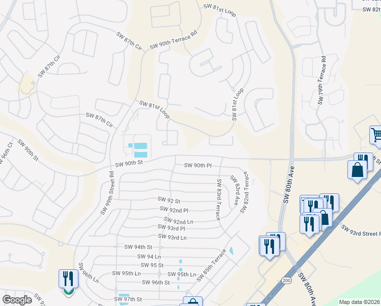 map of restaurants, bars, coffee shops, grocery stores, and more near 8535 Southwest 90th Street in Ocala