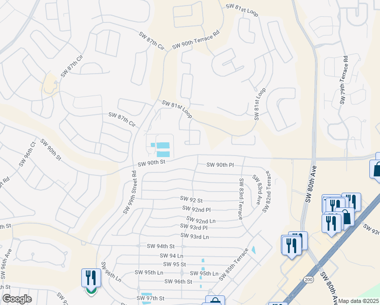 map of restaurants, bars, coffee shops, grocery stores, and more near 8707 Southwest 90th Street in Ocala