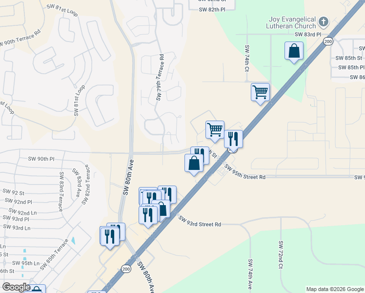 map of restaurants, bars, coffee shops, grocery stores, and more near 8928 Southwest 78th Circle in Ocala