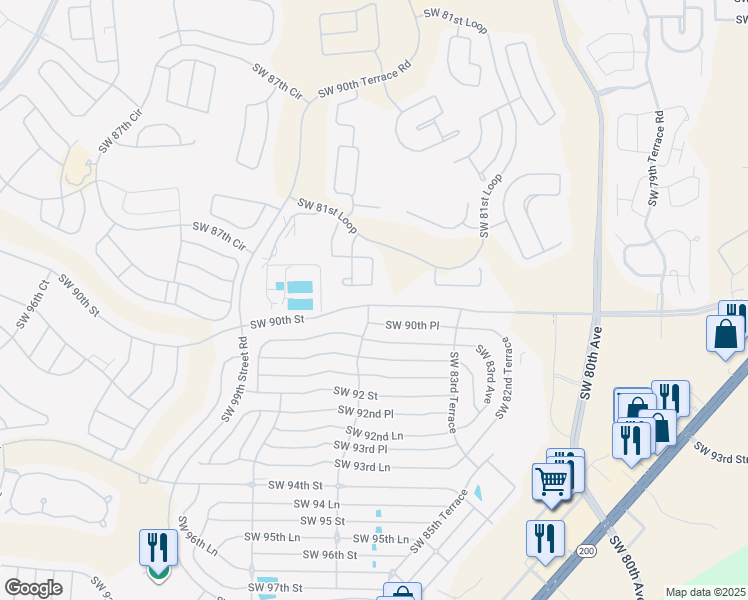 map of restaurants, bars, coffee shops, grocery stores, and more near 8535 Southwest 90th Street in Ocala