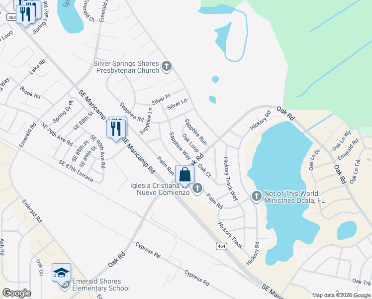 map of restaurants, bars, coffee shops, grocery stores, and more near 34 Sapphire Way in Ocala