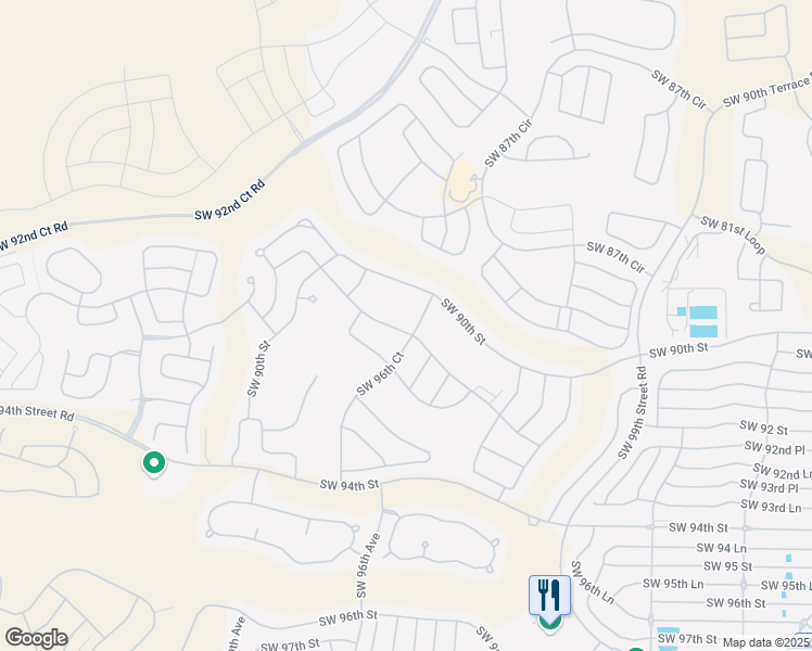 map of restaurants, bars, coffee shops, grocery stores, and more near 9541 Southwest 92nd Place Road in Ocala