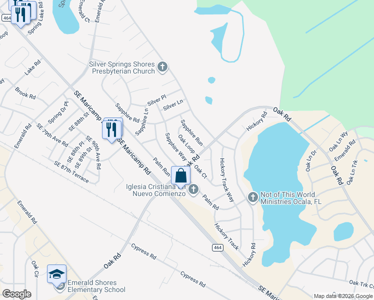 map of restaurants, bars, coffee shops, grocery stores, and more near 34 Sapphire Way in Ocala