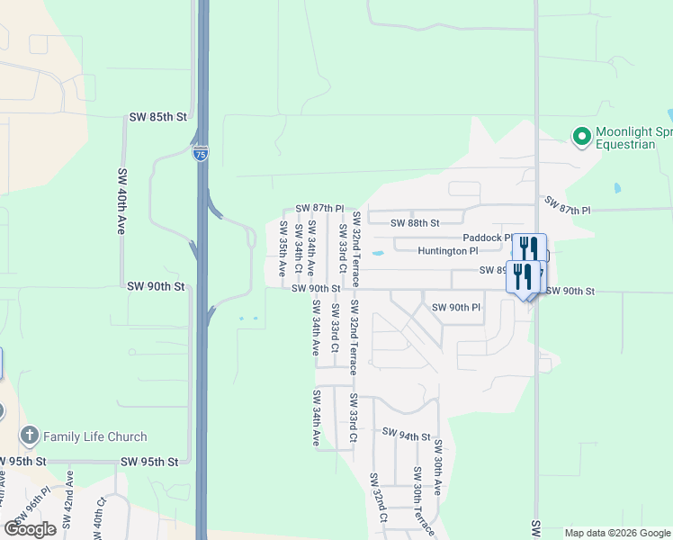 map of restaurants, bars, coffee shops, grocery stores, and more near 8940 Southwest 33rd Terrace in Ocala