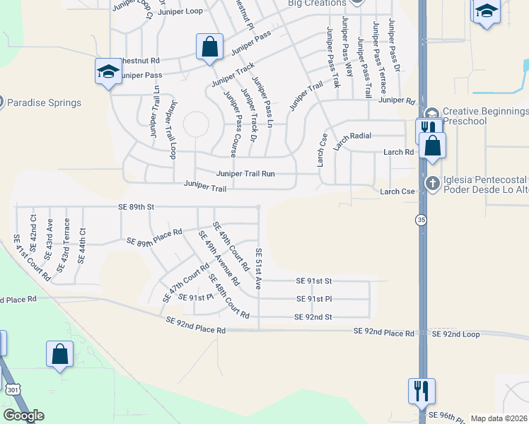 map of restaurants, bars, coffee shops, grocery stores, and more near 8959 Southeast 51st Avenue in Ocala