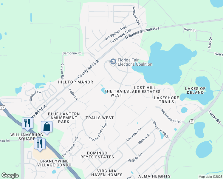 map of restaurants, bars, coffee shops, grocery stores, and more near 3330 English Brick Trail in DeLand