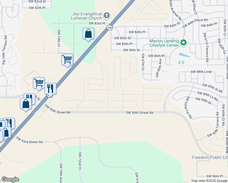 map of restaurants, bars, coffee shops, grocery stores, and more near 8989 Southwest 70th Avenue in Ocala