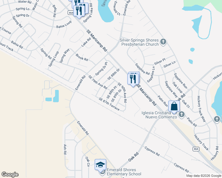 map of restaurants, bars, coffee shops, grocery stores, and more near 8851 Southeast 79th Avenue Road in Ocala