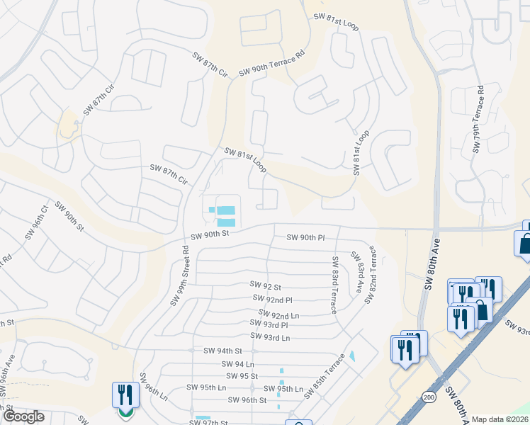 map of restaurants, bars, coffee shops, grocery stores, and more near 8707 Southwest 90th Street in Ocala