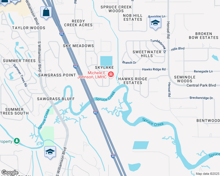 map of restaurants, bars, coffee shops, grocery stores, and more near 5969 Boggs Ford Road in Port Orange
