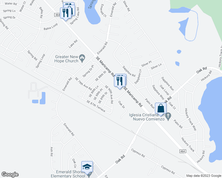 map of restaurants, bars, coffee shops, grocery stores, and more near 8899 Southeast 90th Avenue Road in Ocala