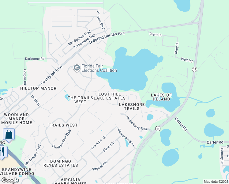 map of restaurants, bars, coffee shops, grocery stores, and more near 803 Bay Tree Circle in DeLand