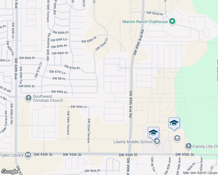 map of restaurants, bars, coffee shops, grocery stores, and more near 8933 Southwest 52nd Court in Ocala