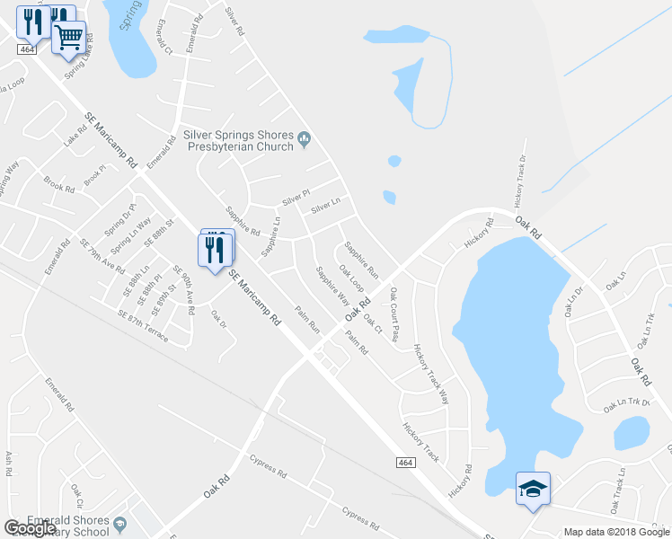 map of restaurants, bars, coffee shops, grocery stores, and more near 22 Oak Loop in Ocala