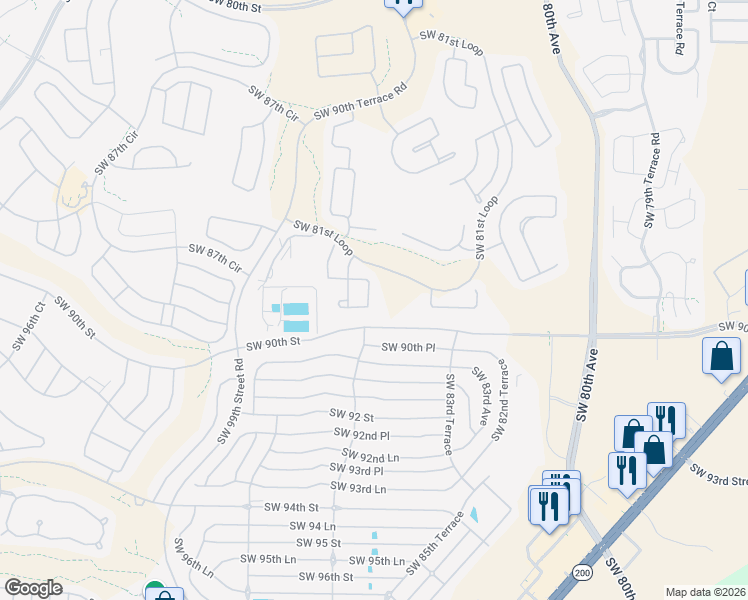 map of restaurants, bars, coffee shops, grocery stores, and more near 8605 Southwest 88th Loop in Ocala
