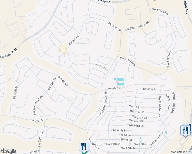 map of restaurants, bars, coffee shops, grocery stores, and more near 8988 Southwest 89th Loop in Ocala