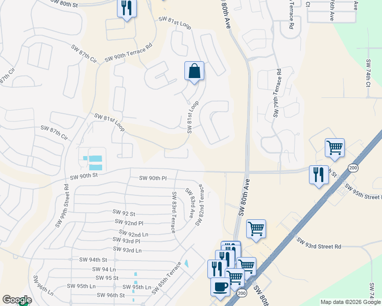 map of restaurants, bars, coffee shops, grocery stores, and more near 8914 Southwest 84th Circle in Ocala