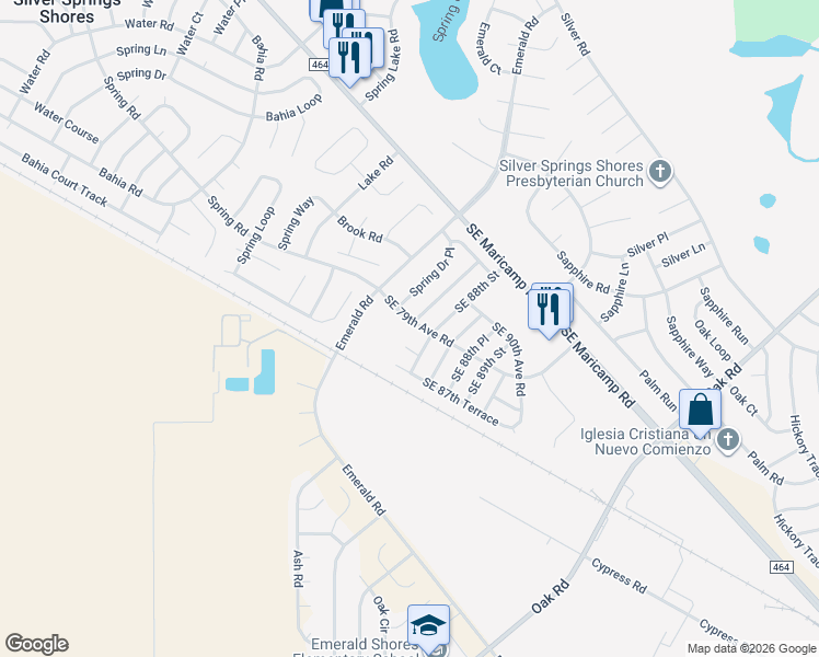 map of restaurants, bars, coffee shops, grocery stores, and more near 3 Spring Lane Way in Ocala