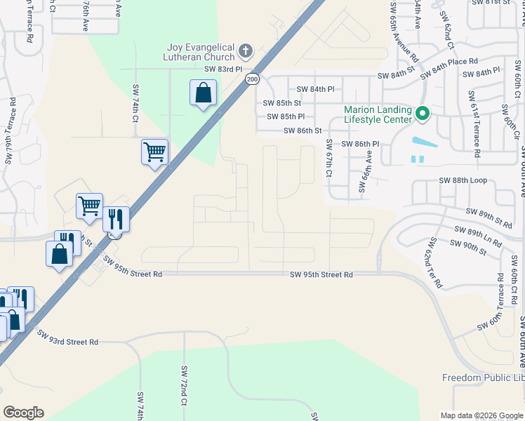 map of restaurants, bars, coffee shops, grocery stores, and more near 8989 Southwest 70th Avenue in Ocala
