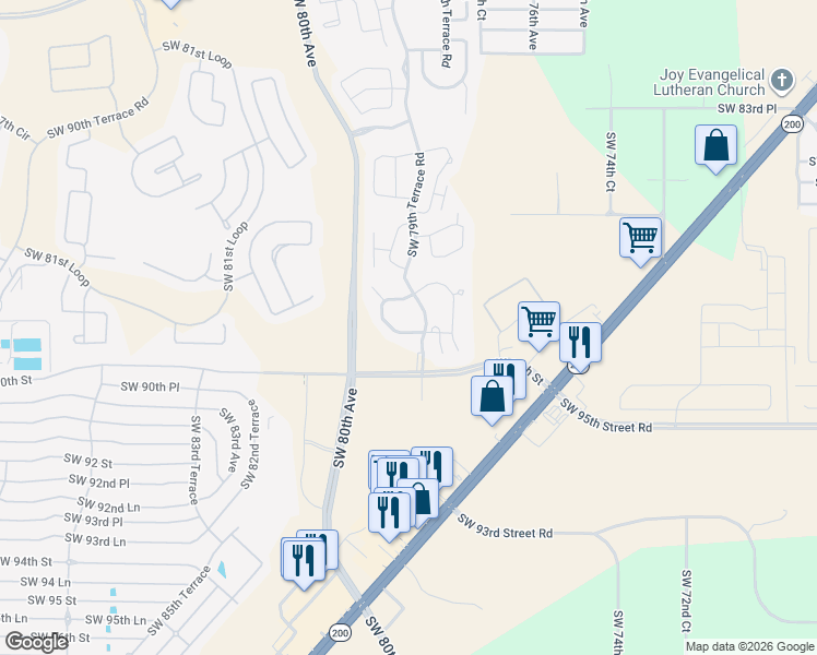 map of restaurants, bars, coffee shops, grocery stores, and more near 8811 Southwest 79th Court in Ocala