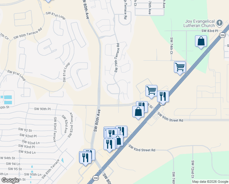 map of restaurants, bars, coffee shops, grocery stores, and more near 8811 Southwest 79th Court in Ocala