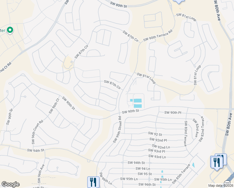 map of restaurants, bars, coffee shops, grocery stores, and more near 9009 Southwest 89th Loop in Ocala