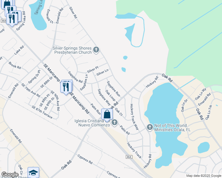 map of restaurants, bars, coffee shops, grocery stores, and more near 22 Oak Loop in Ocala
