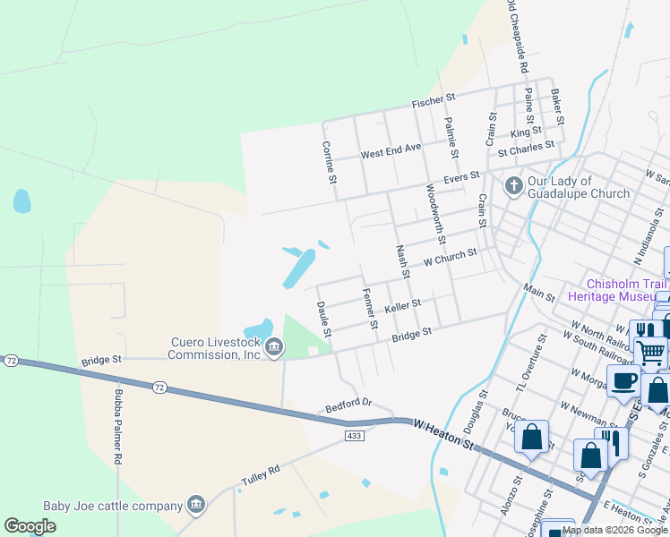 map of restaurants, bars, coffee shops, grocery stores, and more near 114 1/2 Pacific Avenue in Cuero