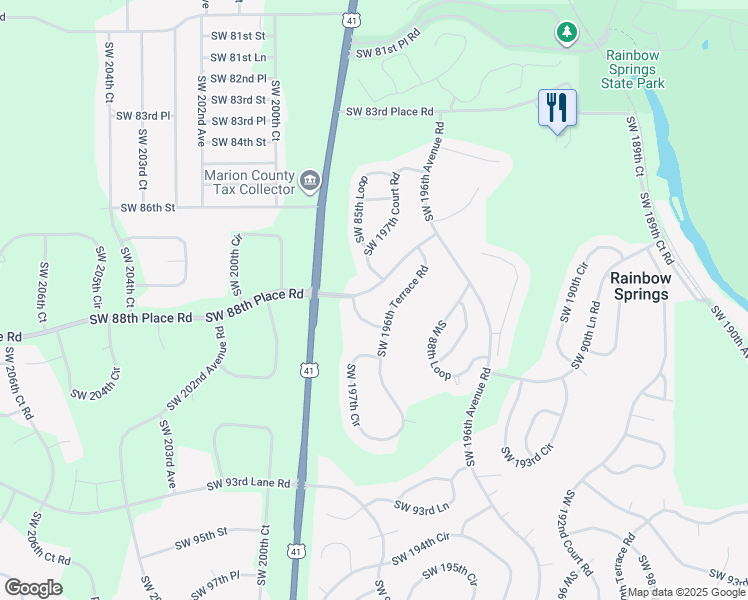 map of restaurants, bars, coffee shops, grocery stores, and more near 19798 Southwest 88th Place Road in Dunnellon